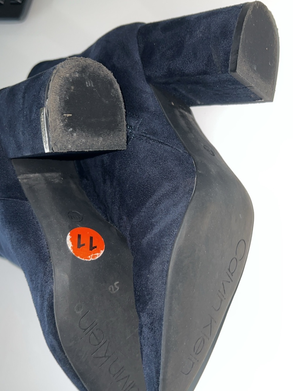 Calvin Klein Navy Suede Chunky Heel Boots - Picture 3 of 3